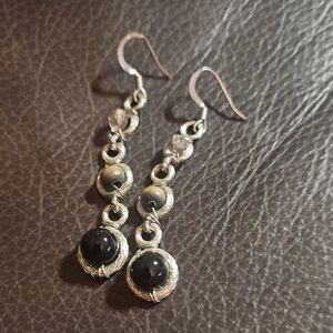 Silver-Tone Black Bead Drop Earrings - Women Accessories